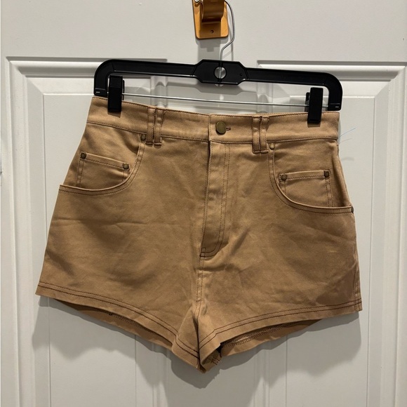h:ours Tan High Waist Shorts - Picture 3 of 6